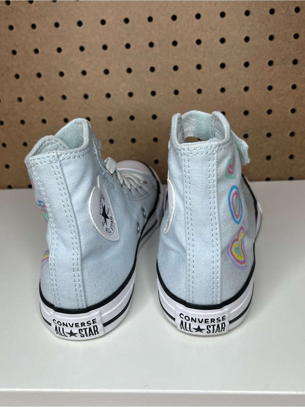 Converse Light Blue High-Top Kids Sneakers with Colorful Heart Details - Picture 3 of 6